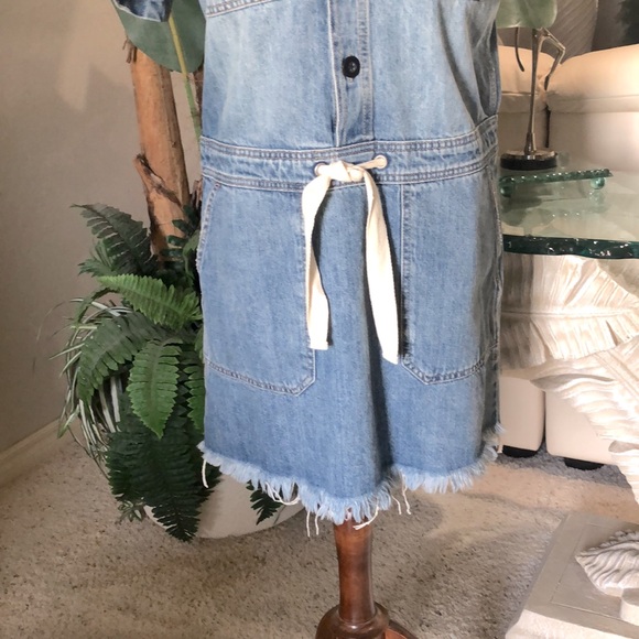 SZ S NWOT LUCKY BRAND DRAWSTRING DRESS POCKETS DISTRESSED COLLARED BUTTON UP - Picture 2 of 5